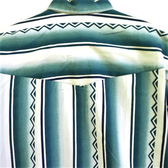 Roper Rodeo Blue Shirt Western Button Down Texas Aztec Peaked Yoke Flap XL Turq - Picture 2 of 8